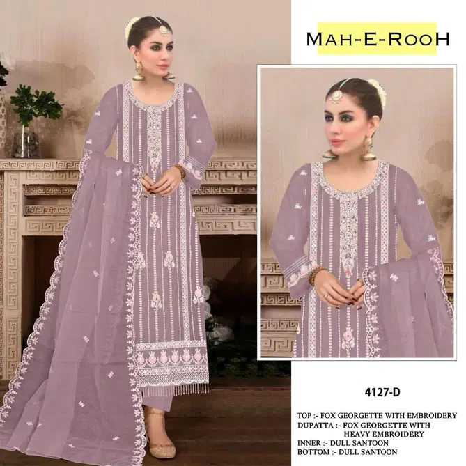 Mah E Rooh 4127 Embroidery Organza Pakistani Suits Wholesale Market
